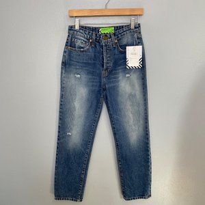 SANDRINE ROSE straight fit jeans with distressing in indigo size 26
